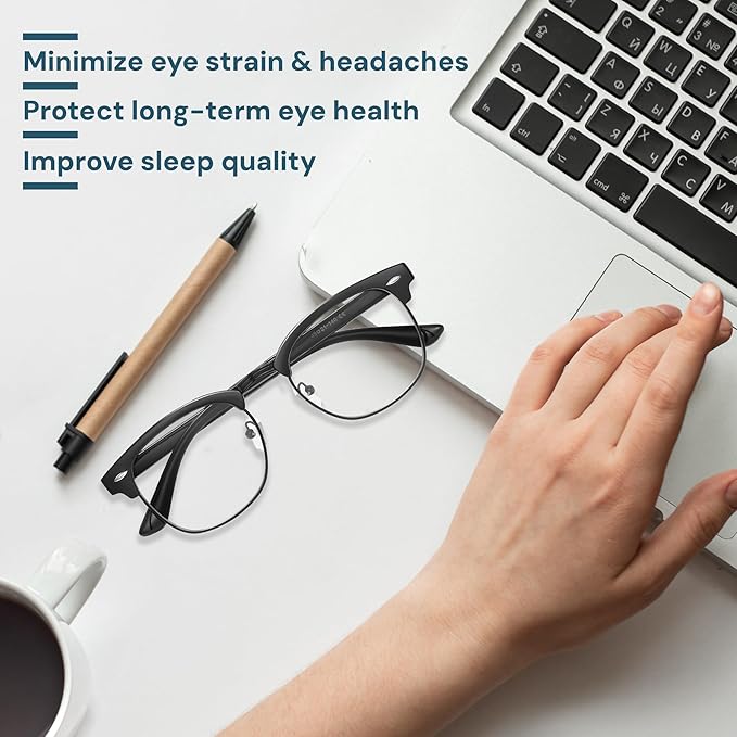 racico Blue Light Glasses for Men – Computer Gaming Blocking Glasses Anti Eyestrain, UV Clear Lens, Vintage Blue Blockers