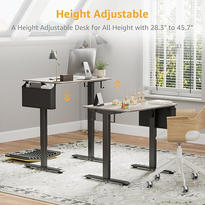 Grey Small Electric Standing Desk - 32 Inch Narrow Small Adjustable Stand Up Desk for Writing Study Work, Mini Sit to Stand Desks Workstation for Adult Boys Girls Bedroom Home Office