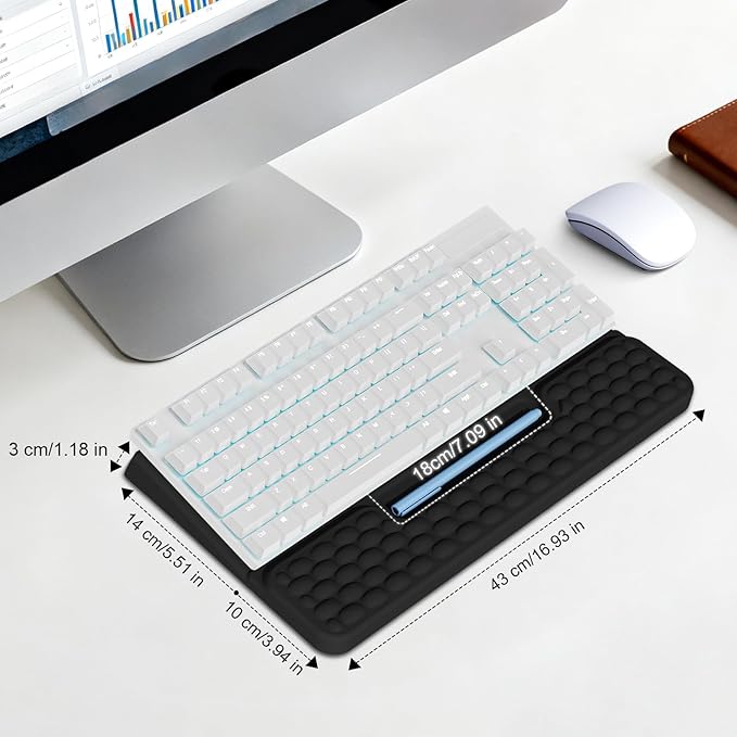 Keyboard Stand with Wrist Rest, Computer Keyboard Pad with Wrist Support, Ergonomic Keyboard Riser Holder Lift Tray, Soft Memory Foam Desk Wrist Pad for Office, Home, School - Black
