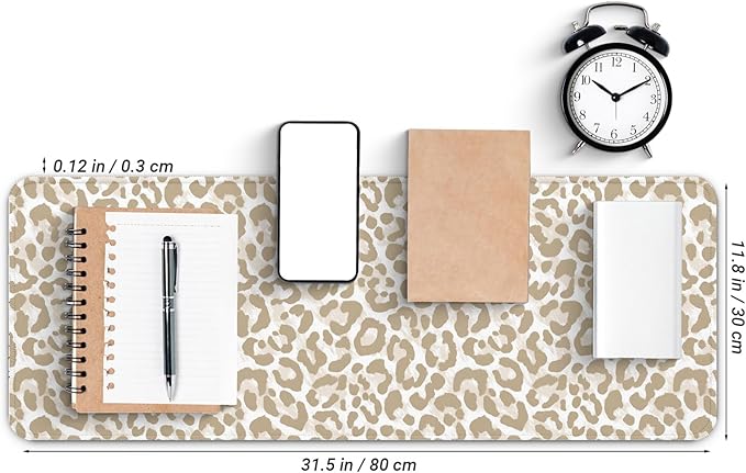 Gaming Mouse Pad with Non-Slip Base, Cute Mouse Mat with Stitched Edges for Keyboard and Mouse, Large Anime Mousepad for Computer, 31.5 x 11.8 inches (Leopard Print)