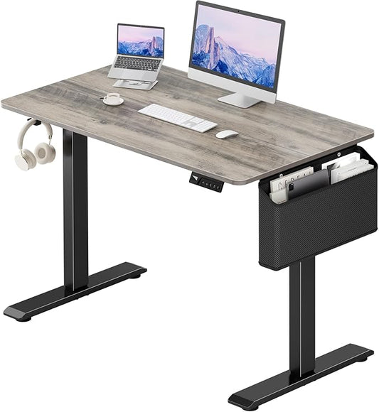 Grey Electric Compact Standing Desk - 40 Inch Small Office Computer Sit to Stand Desk for Work Study Writing, Mini Sit to Stand Desks Workstation Table for Adult Boys Girls Home Office Bedroom