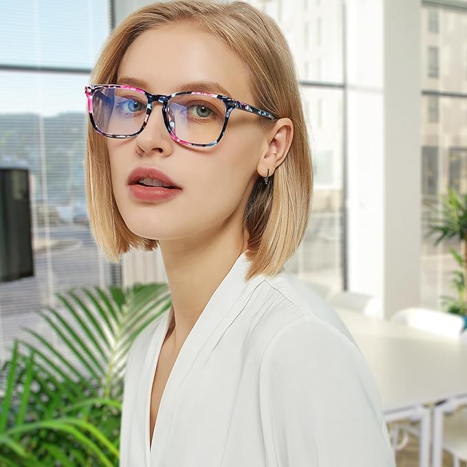 Henotin 4-Pack Blue Light Blocking Reading Glasses Women Men,Spring Hinge Computer Readers,Anti UV Ray Square Nerd Eyeglasses (Mixed Color-C, 2.25)