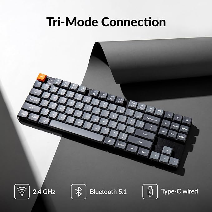 Keychron K1 Max Ultra-Slim QMK/VIA Bluetooth Wireless/USB Wired Custom Mechanical Keyboard, 2.4 GHz Hot Swappable TKL Layout RGB Backlight Ergonomic Keyboard with Low-Profile Gateron Brown Switch