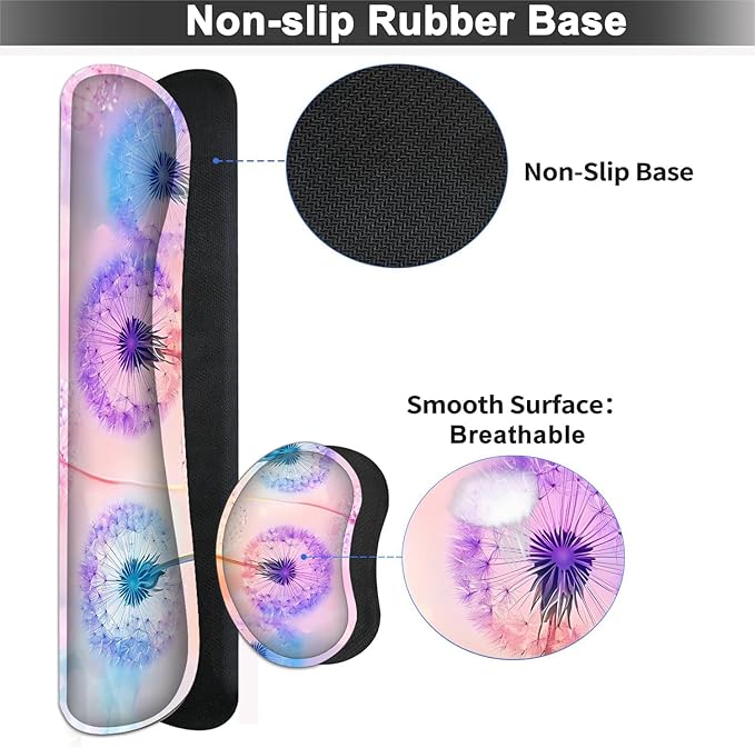 Large Mouse pad and Keyboard Support Set, Ergonomic Memory Foam Keyboard Wrist Rest, Extended Gaming Mouse Pad with Stitched Edges, Colored Dandelions XXL Desk Mat (31.5 X 11.8 in)