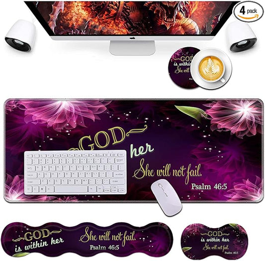 Keyboard Wrist Rest and Mouse Pad Wrist Support Set,Ergonomic Memory Foam Wrist Pad & Non Slip Base for Home Office Working Studying Easy Typing,Quote Bible Verses Psalm 46:5