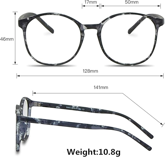 LifeArt Round Blue Light Blocking Glasses, Computer Glasses, Gaming Glasses, TV Glasses for Women Men (Gray, 5.00 Magnification)