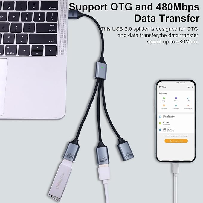 Danfetsoy USB Y Splitter 1 in 3 Out, USB Splitter Cable Type A 1 Male to 3 Female Charging Power Data Cable, 3 Port HUB for PC, Laptop, MacBook, Keyboard, PS5, Flash Drive, LED, 25cm