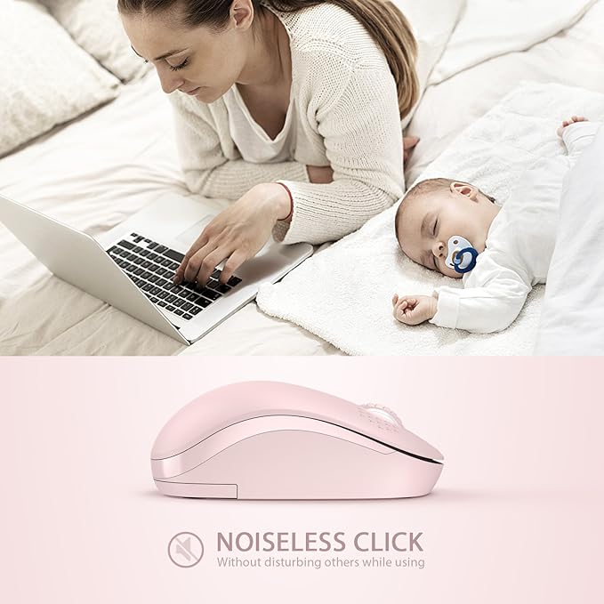 seenda Wireless Mouse for Laptop, 2.4G Noiseless Mouse with USB Receiver - Optical Tracking Portable Computer Mice for Chromebook, PC, Tablet, Windows System, 24 Months Battery Life - Pink