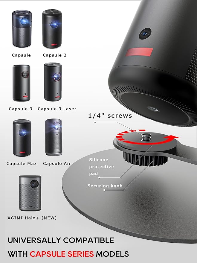 Projector Stand for Nebula Capsule Series & XGIMI Halo+(New) Works with Capsule 3/Air/Pro, Mini Projectors | Ceiling & Wall Projection, Height Adjustable, 360° Rotation | 1/4-Inch Screw(A-Grey)