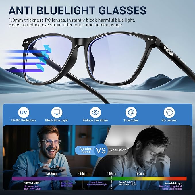 Blue Light Glasses for Men Women, 99% Blue Light Blocker, UV Protection. Ideal for Computer Use, Gaming, Reading.