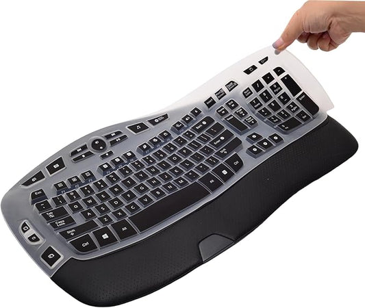 Keyboard Cover for Logitech K350 MK550 MK570 Wireless Wave Keyboard,Utra-Thin Silicone Keyboard Protector Skin for Logitech K350 MK550 MK570 Ergonomic Keyboard Protective Accessories(Black)