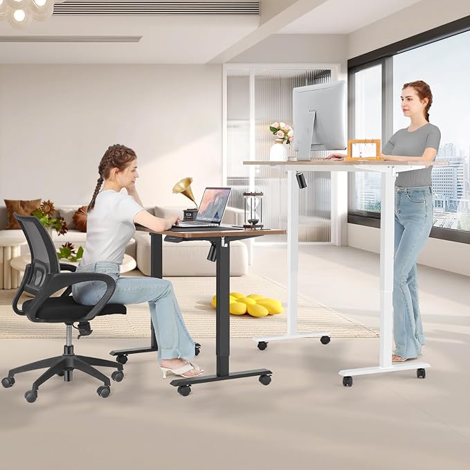Electric Adjustable Standing Desk with Wheels, 63'' x 24''Sit Stand Table with Dual Crossbeam Structure and Mouse Pad, 27''-46'' Lifting Range Stand up Desk(White)