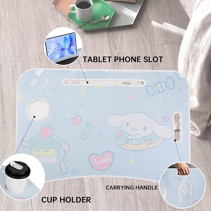 Laptop Desk Foldable Kawaii Bed Desk Table Cute Folding Breakfast Tray Portable Lap Standing Desk Notebook Stand Reading Holder for Bed/Couch/Sofa/Floor (Blue)