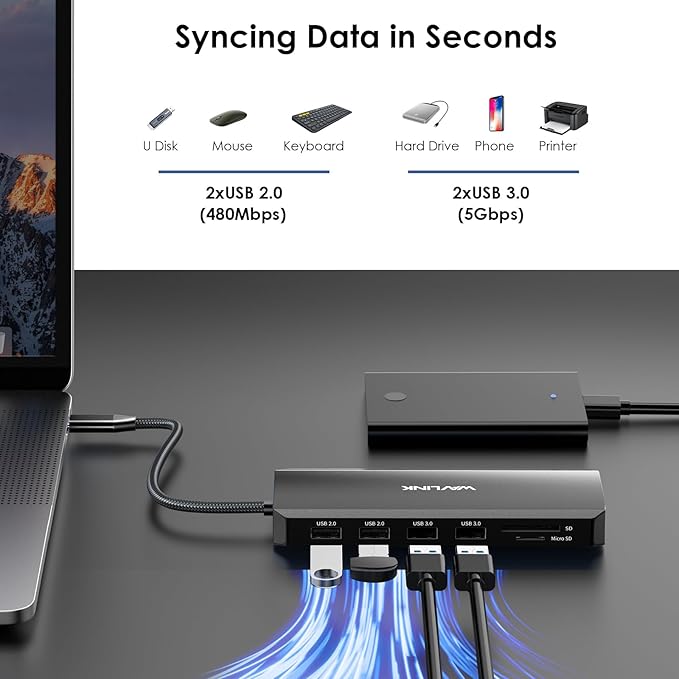 WAVLINK USB C Hub Triple Monitor, 12-in-1 Laptop Docking Station, Multiport Adapter with Dual 4K HDMI, 4K DP, 100W PD IN, 5Gbps USB3.0, USB2.0, RJ45, SD/TF Slots, Audio/Mic, for MacBook/Dell/HP/Lenovo