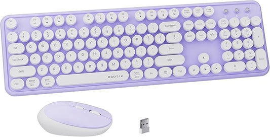 x UBOTIE Colorful Wireless Keyboard and Mouse Combo, Full-Sized Office Keyboard with Typewriter Flexible Keys, 2.4GHz Dropout-Free Connection, Optical Mouse for PC Laptop(Purple White)
