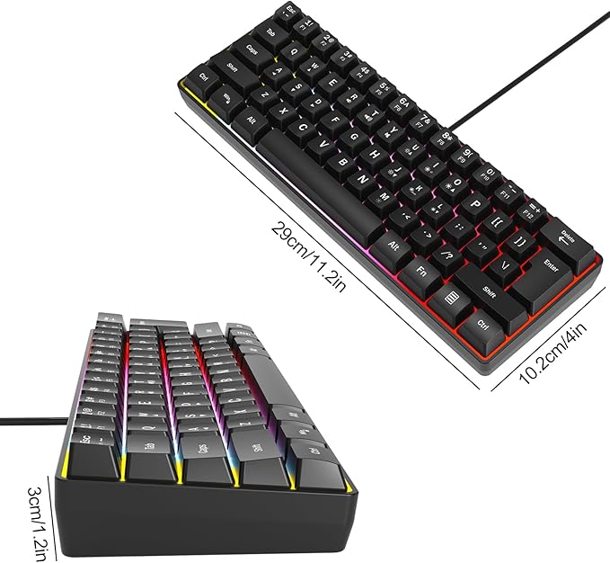 Wired RGB Gaming Membrance Keyboard. 60 Percent Mini Creamy LED Computer Keyboard .Small Ergonomic Clicky Teclado with ABS Backlit Unreplaceable Keycaps. (White Case + Grey Keycaps)