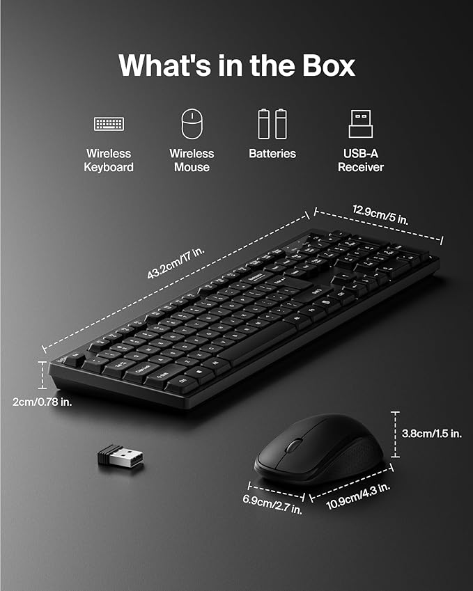 Belkin Wireless Keyboard and Mouse with USB-A Receiver - Keyboard Set w/Wireless Mouse, Ergonomic Design for Home, Office, Desk, Compatible with Laptop, PC, Windows - Batteries Included - Black