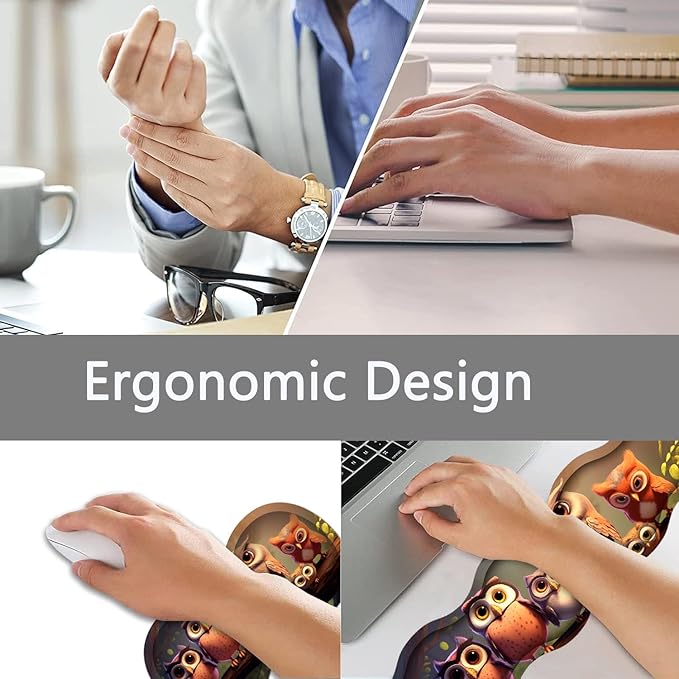 Large Gaming Mouse Pad + Keyboard Wrist Rest + Wrist Support + Coaster Set, Memory Foam Ergonomic for Easy Typing, XXL Extended Gaming Mouse Pad Table Pad - Cute Owl