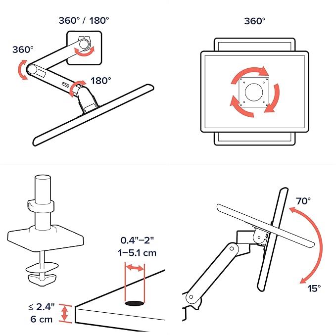 Ergotron – Upgraded LX Pro Premium Monitor Arm, Single Monitor Desk Grommet Mount – fits Flat Curved Ultrawide Computer Monitors up to 34 Inches, 4 to 22 lbs, VESA 75x75mm or 100x100mm – Black
