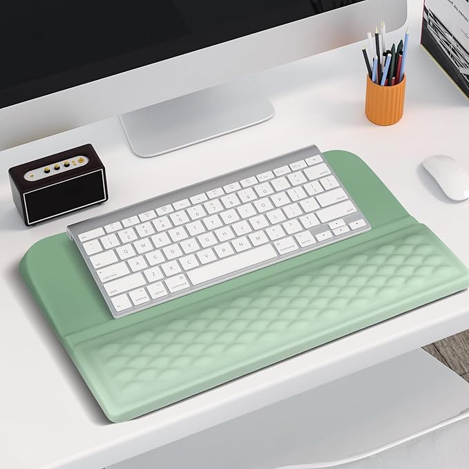 MOSISO Keyboard Stand with Wrist Rest, Ergonomic Keyboard Riser with Wrist Rest Support Pad, Non-Slip Base Pain Relief & Easy Typing Cushion with Massage Memory Foam for Home Office, Mint Green