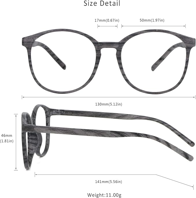 LifeArt Round Blue Light Blocking Glasses, Computer Glasses, Gaming Glasses, TV Glasses for Women Men (Wood, 3.50 Magnification)