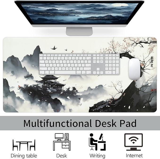 Japanese Mouse Pad, Large Japanese Desk Mat, Leather Desk Pad, Waterproof Keyboard Mat, Non-Slip Computer Mat, Keyboard and Mouse Pad for Office Decor (31.5"x15.7")