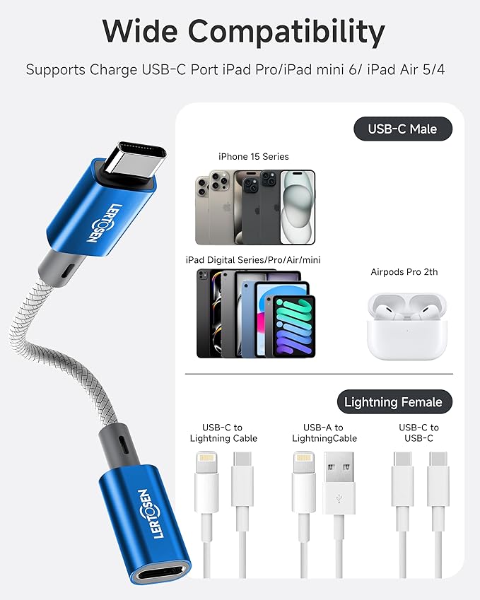 2 Pack Lightning to USB C Adapter, Fast Charging & Data Sync Adapter for iPhone 17 16 15 Pro Max Plus to USB-C, Compatible with Samsung S25/S24/S23, Not for Audio/OTG