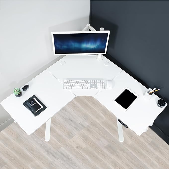 VIVO Electric Corner L-Shaped 47 x 47 in Standing Desk, Memory Height Adjustment, White Top White Frame, DESK-E1L94W