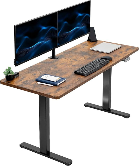VIVO Electric 60 x 24 inch Stand Up Desk, Height Adjustable, Rustic Vintage Brown Top Black Frame, Home and Office Furniture Sets, DESK-KIT-B06N