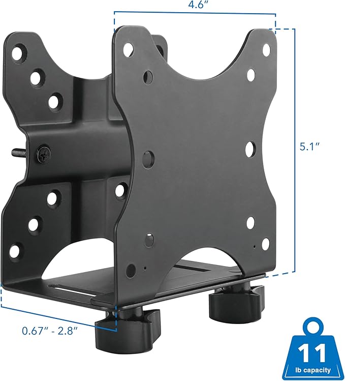 Mount-It! Adjustable Thin Client Mini PC Mount – Under Desk, Wall, Pole, or VESA Monitor Stand – Fits Mac mini, Small CPUs, Thin Clients, Docking Stations – Holds 11 lbs