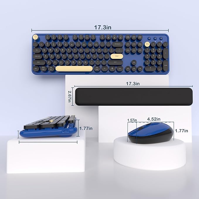 Wireless Keyboard and Mouse Combos, Retro Keyboard and Mouse Wireless Full Size, 2.4Ghz Connection and Optical Mouse for Windows, Mac, PC, Laptop for Home and Office (Jewel Blue-Black)
