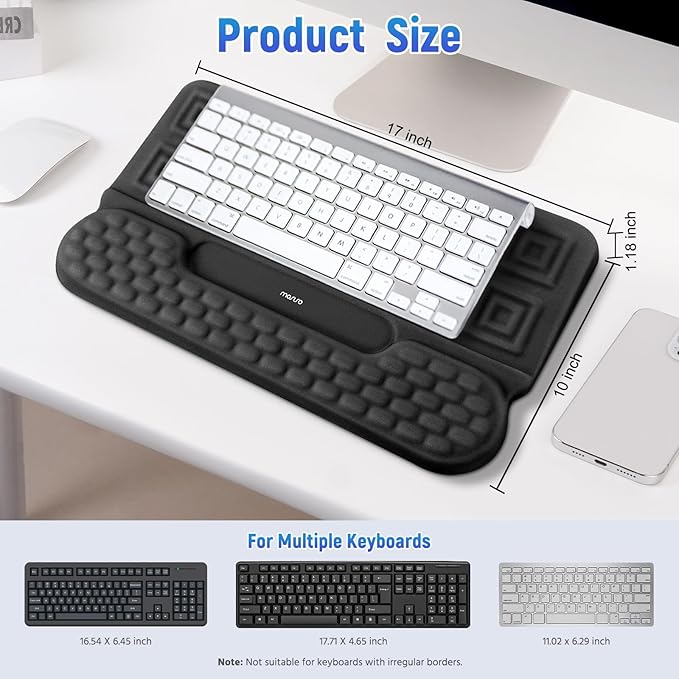 MOSISO Wrist Rest with Keyboard Stand, 3-in-1 Ergonomic Keyboard Riser Holder Lifter Tray with Wrist Pad&Pen Slot, Non-Slip Base Pain Relief&Easy Typing Pad with Memory Foam for Home Office, Black