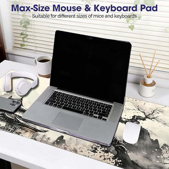 Full Desk Mouse Pad with Stitched Edges, 35.4” x 15.6” Waterproof Surface & Non-Slip Rubber Base – Ideal for Gaming, Office and Home