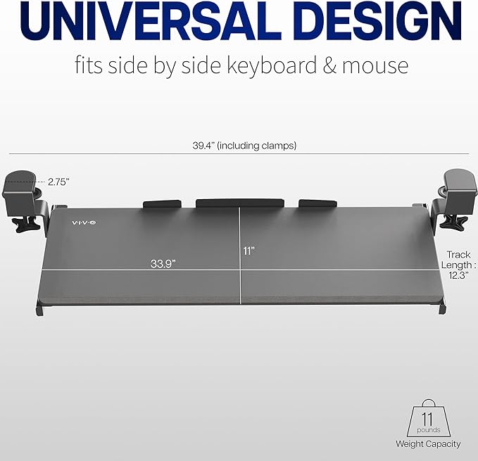 VIVO Extra Long Clamp-on Computer Keyboard and Mouse Under Desk Slider Tray, 34 x 11 inch Pull Out Platform Drawer, Rustic Vintage Brown, MOUNT-KB15EN