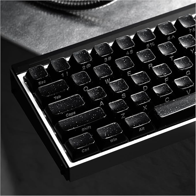 XVX Keycaps, Black Jelly Keyboard Keycaps with Glitter, Starry Key caps OEM Profile, Side Printed Keycap Set Compatible with 61/64/66/68/84/87/96/98/100/108 ANSI Layout MX Switches Mechanical Keyboard