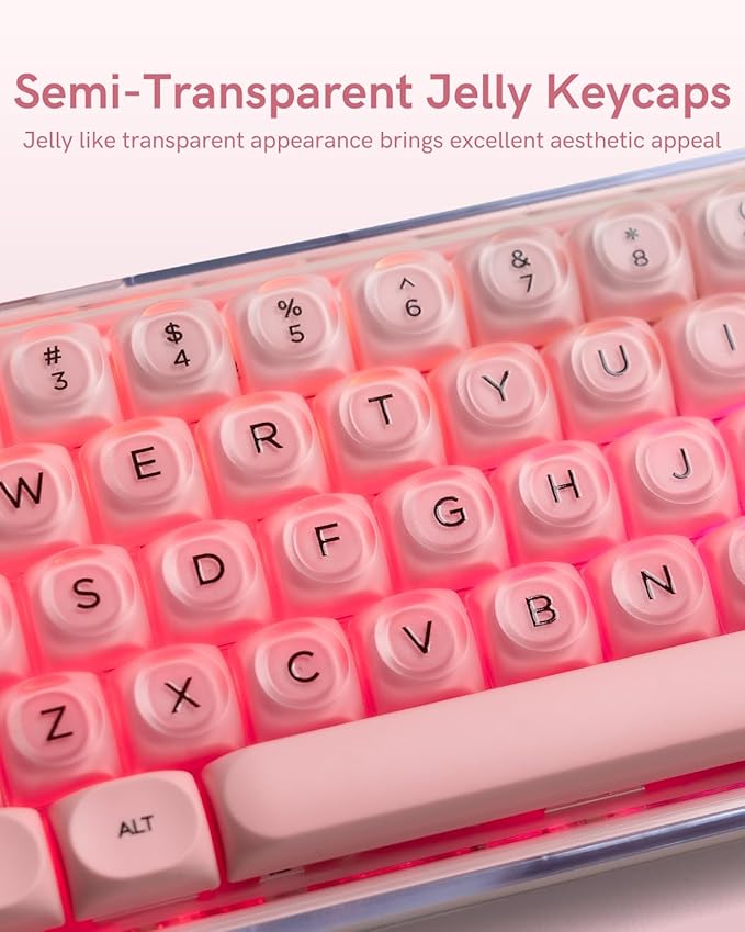 132 Keys PBT Keycaps, Jelly Keycaps Cute Custom Creamy Key caps MOA Profile for 61/68/84/87/98/100 Cherry Gateron MX Mechanical Keyboards, Pink