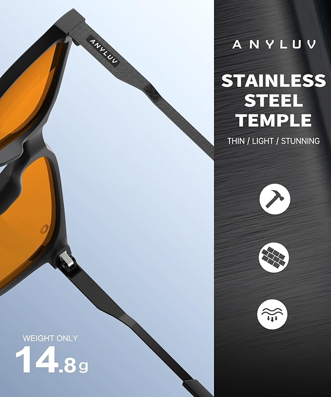 ANYLUV Blue Light Glasses for Men, Lightweight Computer Gaming Glasses, Stylish Anti Eyestrain Blue Light Blocking Men