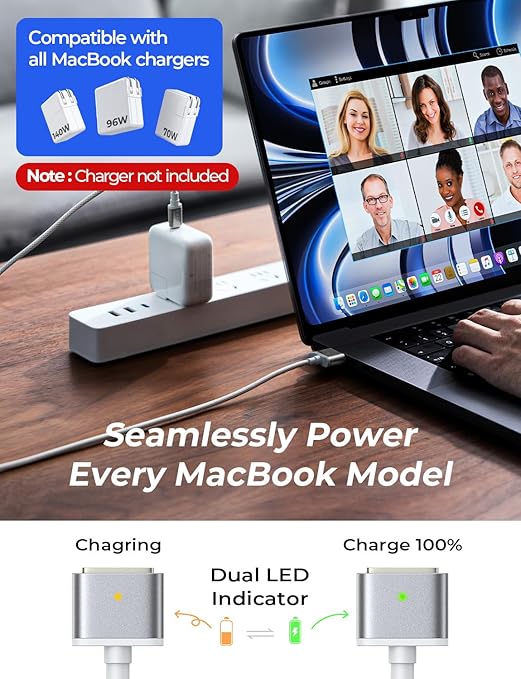 LISEN MacBook Charger USB-C to Magnetic 3 Cable (6.6FT) for M4/M3/M2 MacBook Pro Air M5 Charger, 140W Magnetic Safe 3 Cable Computer Laptop Cord for Pro (16"/14" 2026-2021) Air (15''/13'' 2026-2022)
