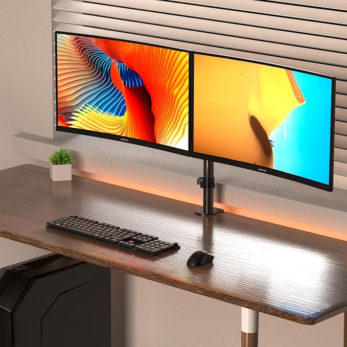 Bracwiser Dual Fully Adjustable Monitor Arm Stand Mount Fits Two Screen 13-27 inch 22lbs for Monitor Computer Screen 13 15 17 19 20 22 23 24 26 27 inch VESA 75 100 (MD7442)