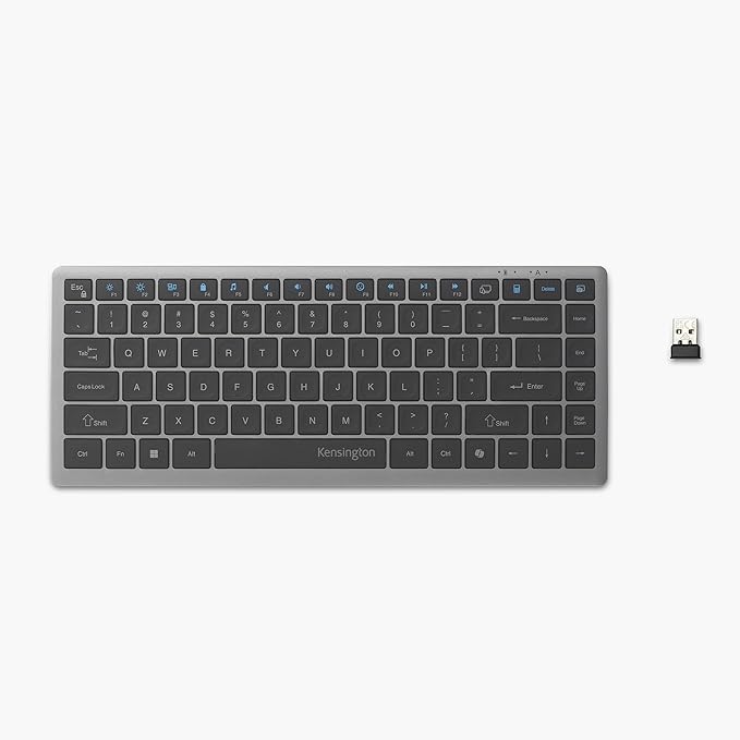 Kensington KB435 Wireless Compact Keyboard, Bluetooth & 2.4GHz Connection, Quiet Scissor-Switch Keys, Programmable, Copilot Hotkey, Compatible with Windows, Black (K75409NA)