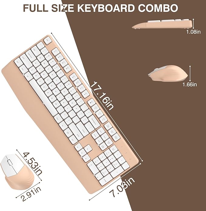 Wireless Keyboard and Mouse Combo, Full-Sized 104 Keys 2.4GHz Wireless Keyboard with Palm Rest and Wireless Mouse for Windows, Mac OS PC/Computer/Laptops/Desktops(Milk Tea)