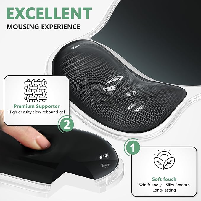 AKIT Ergonomic Mouse Pad with Wrist Rest& Keyboard Wrist Rest, Wrist Rest for Computer Keyboard, Pain Relief, Non-Slip Gel Base, Mousepad Wrist Support for Gaming, Office, Waterdrop Shaped Black