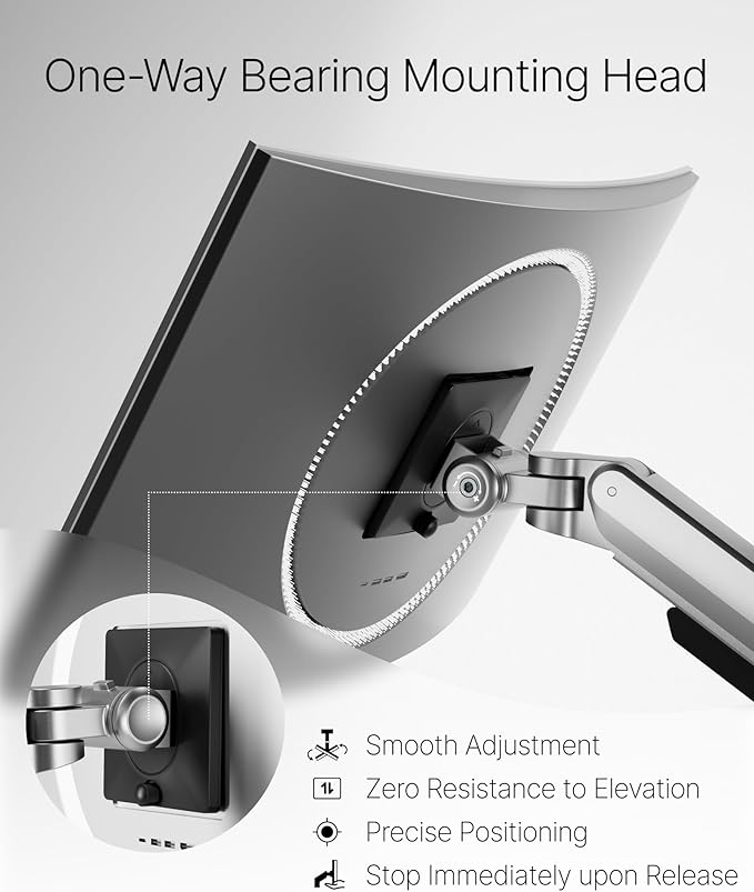 monTEK Deluxe Aluminum Monitor Arm with USB A/C for 17 to 40 Inch Curved Screens Fully Adjustable Single Monitor Arm with Clamp/Grommet, Quick Release Plate, Cable Management, VESA 75/100