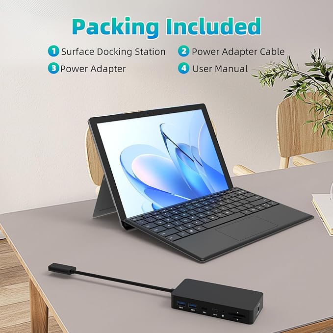 New Surface Docking Station, 12-in-1 Surface Dock 4K@60Hz Triple Display with HDMI, USB-C, DisplayPort for Surface Pro 11/10/9/8/X/7/6/5/4/3, Surface Laptop 7/6/5/4/3/2/1, Surface Book & Go
