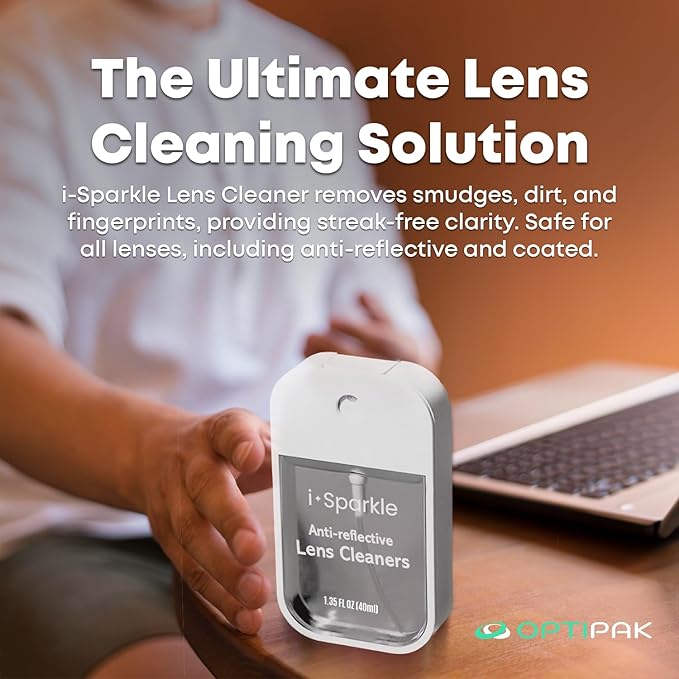 I-Sparkle Anti-Reflective Lens Cleaner Spray kit | (1x) 1.35oz Glasses Cleaner Spray + (1x) Microfiber Cloth for Eyeglasses, Sunglasses, Lenses, Screens and Camera Cleaning Kit (2 Piece Set)