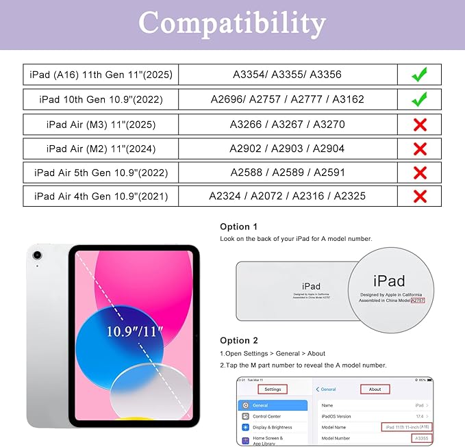 Soke for iPad (A16) 11th/10th Generation Case with Keyboard(2025/2022)-7 Color Backlight Wireless Detachable Folio Keyboard Cover with Built-in Pencil Holder for iPad 11/10.9 inch, Violet Marble