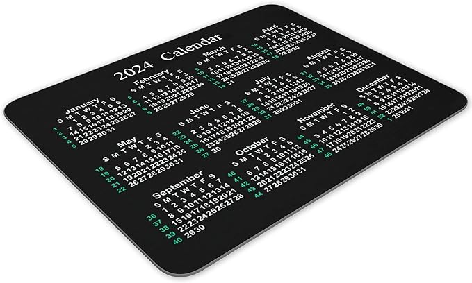 2024 Calendar Horizontal Non-Slip Rubber Mouse Pad， Calendar Black Mouse Mat Mouse Pad Office Gaming Mousemat 9.5 inch x 7.9 inch