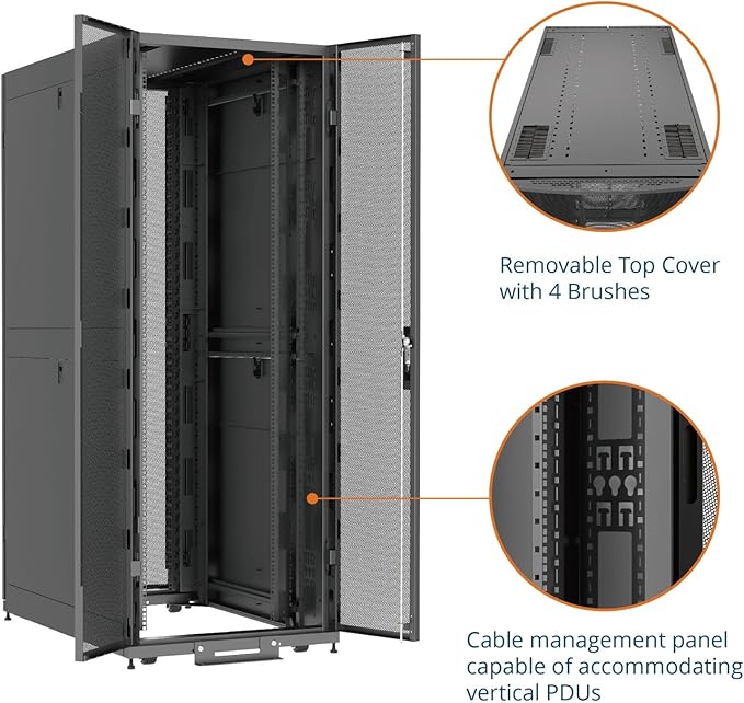 Tecmojo 45U Server Rack Cabinet - PRE-Assembled 30inch Width 43inch Depth IT Network Equipment Cabinet Rack Enclosure with Casters - 3000lbs Weight Capacity,Black