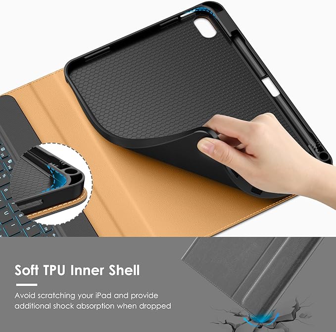 VIKESI Keyboard Case for iPad (A16,2025) 11th Generation/iPad 10th Generation Case (10.9" 2022),Premium Leather Smart Cover,Built-in Breathing Light,Function Row,Pencil Holder,Card Slots - Grey