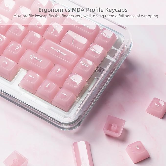 Womier Keyboard Keycaps Jelly, Clear Cute Keycaps, Transparent Pink Custom Key Cap 60 65 75 100 Percent for Cherry MX, Kailh, Outemu, Gateron Mechanical Keyboards(MDA Profile)